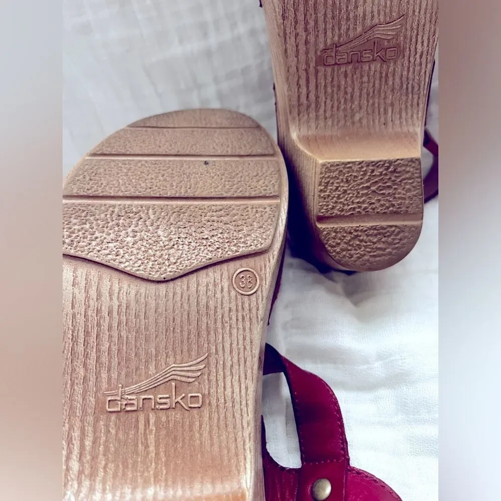 Dansko Red Leather Mules with Wooden Heel - Picture 8 of 10